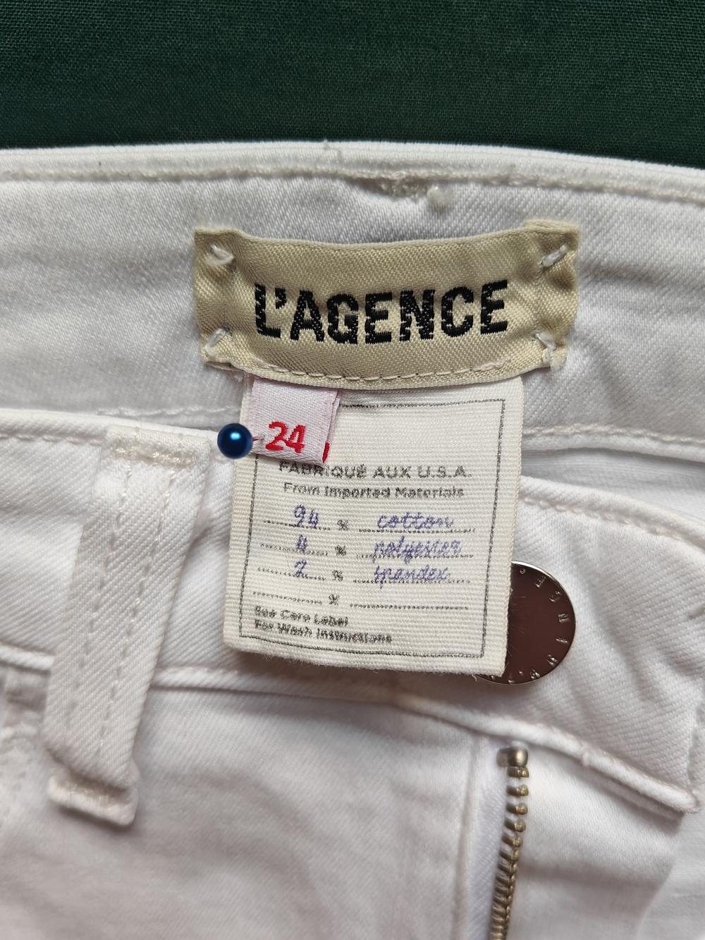 L'AGENCE Women White Denim Skinny Jeans Slim Fit Mid Rise Size 24 - Picture 8 of 9